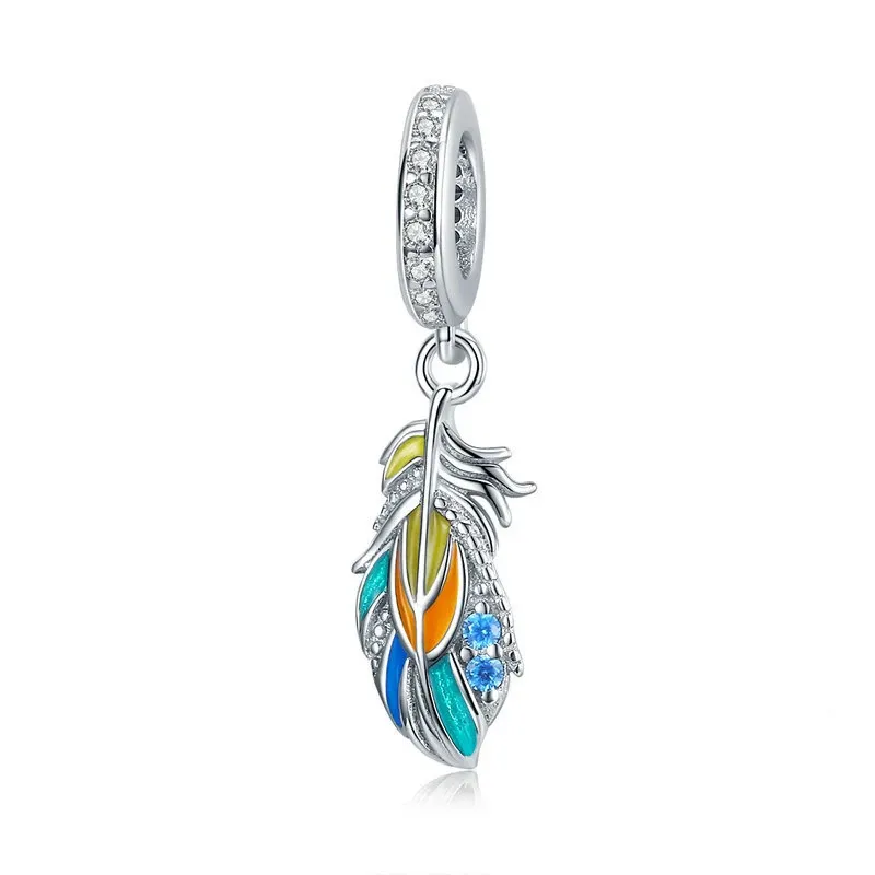 Colorful Ferris Wheel Feathers Leaves Crown Bird House Beads Fit Original Pandora Charm Bracelet Bangle Silver Color DIY Jewelry