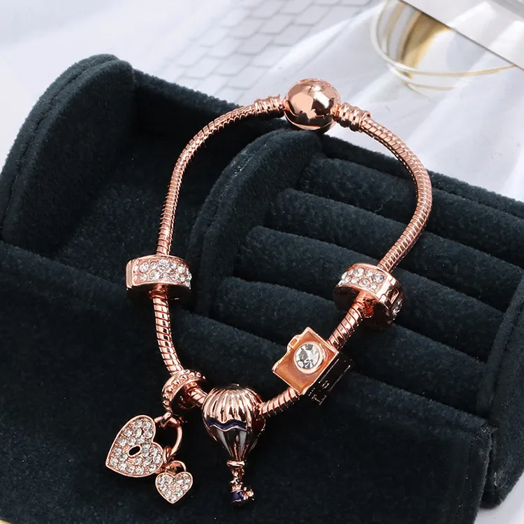 New style charm bracelet women fashion beads bracelet bangle plated rose gold diy pendants bracelets jewelry girls wedding GC141