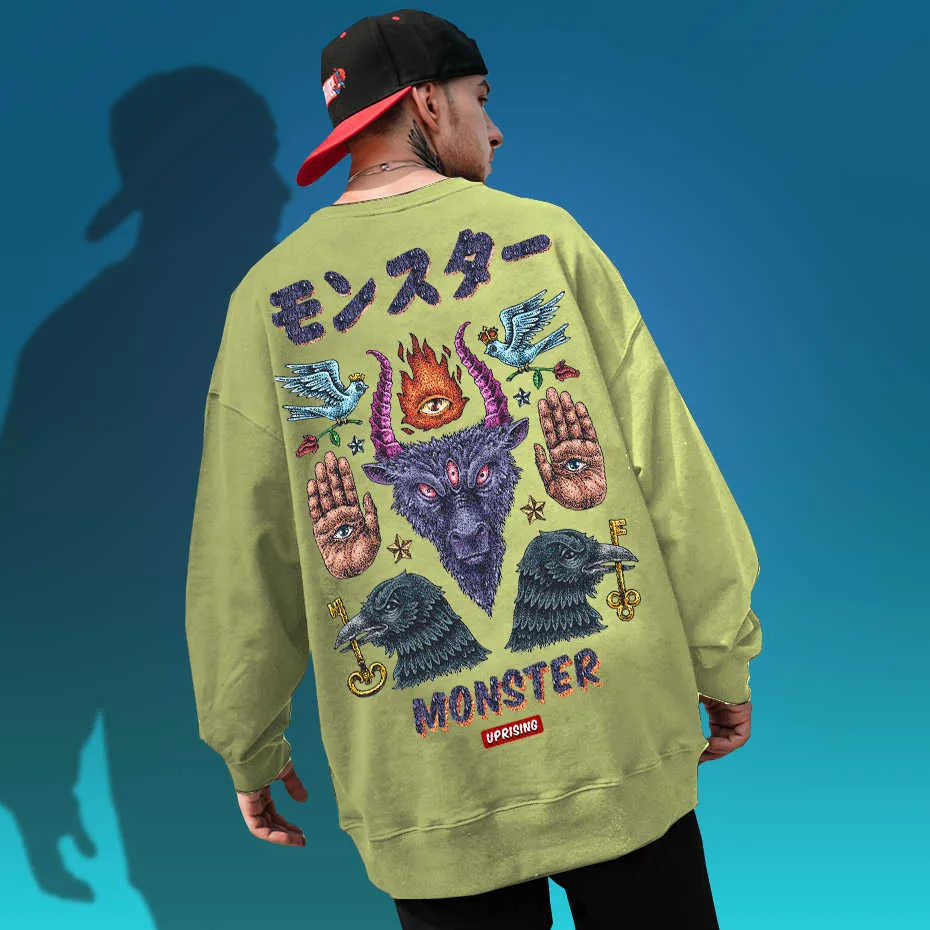 Bluzy, bluzy Monster Długi rękaw Street Moda Marka Osobowość Joint Hip-Hop Motocykl 210813