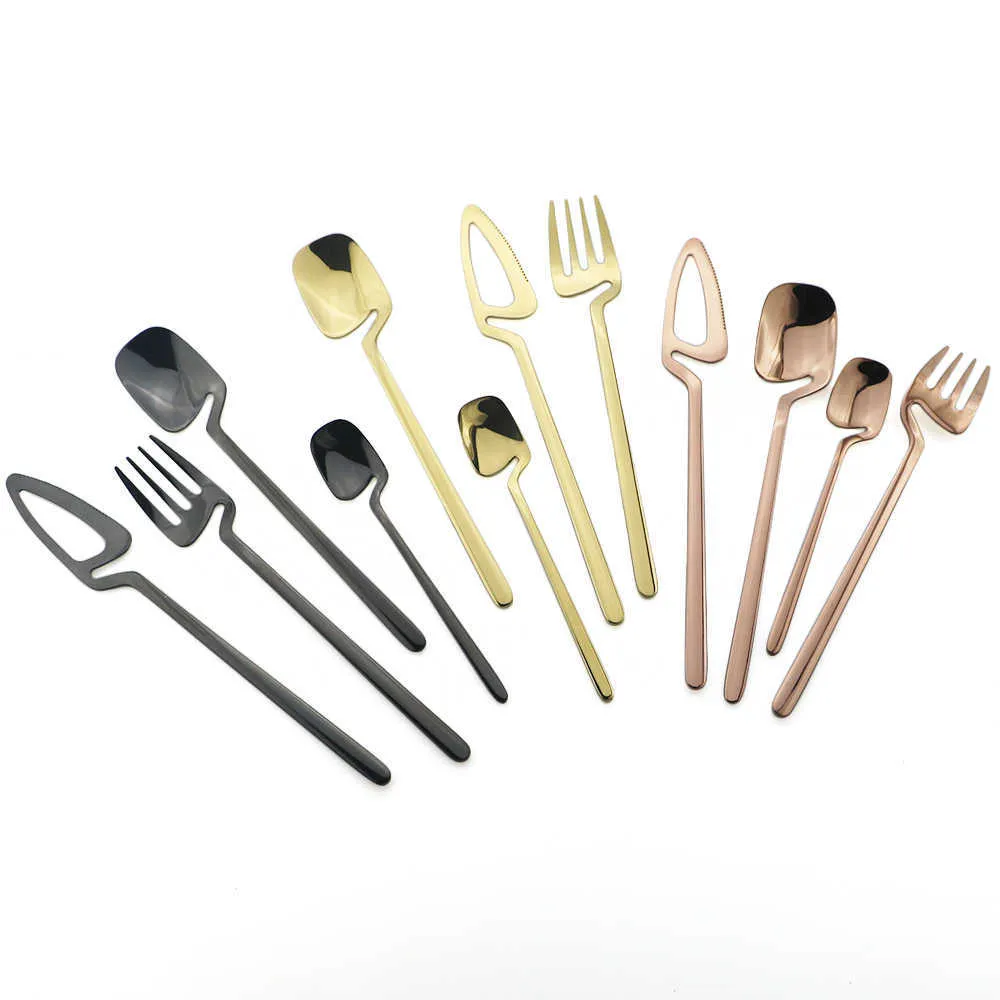 32 sztuk Rose Gold Cutlery Set 18/10 Zestaw do obiadowa Ze Stali Nierdzewnej Widelec Kawa Zestaw Zestaw Tableware Zestaw Bar Flatware Srebra Set X0703