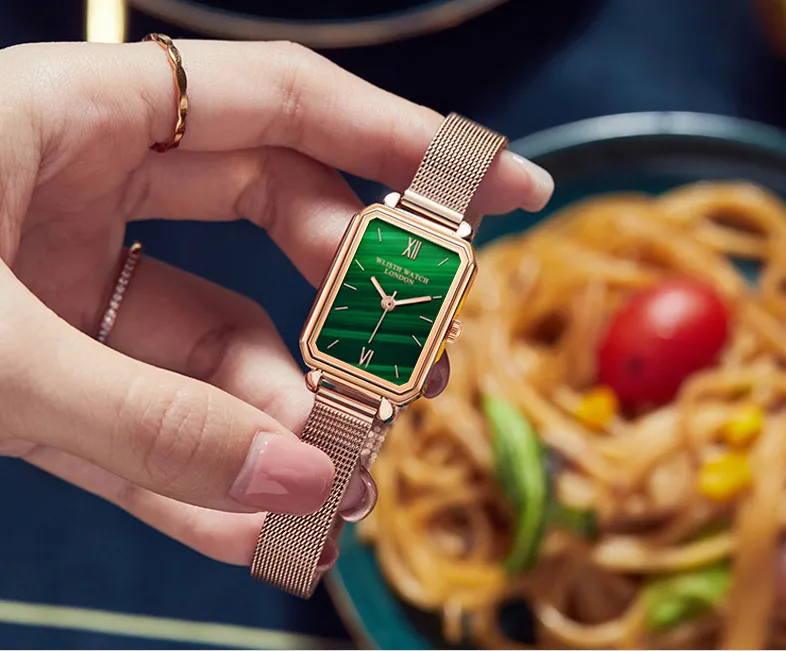 Ретро зеленый циферблат, простые темпераментные женские часы, кварцевые часы Stundents, сетчатый стальной ремень и ремешок из натуральной кожи, специальный дизайн278x