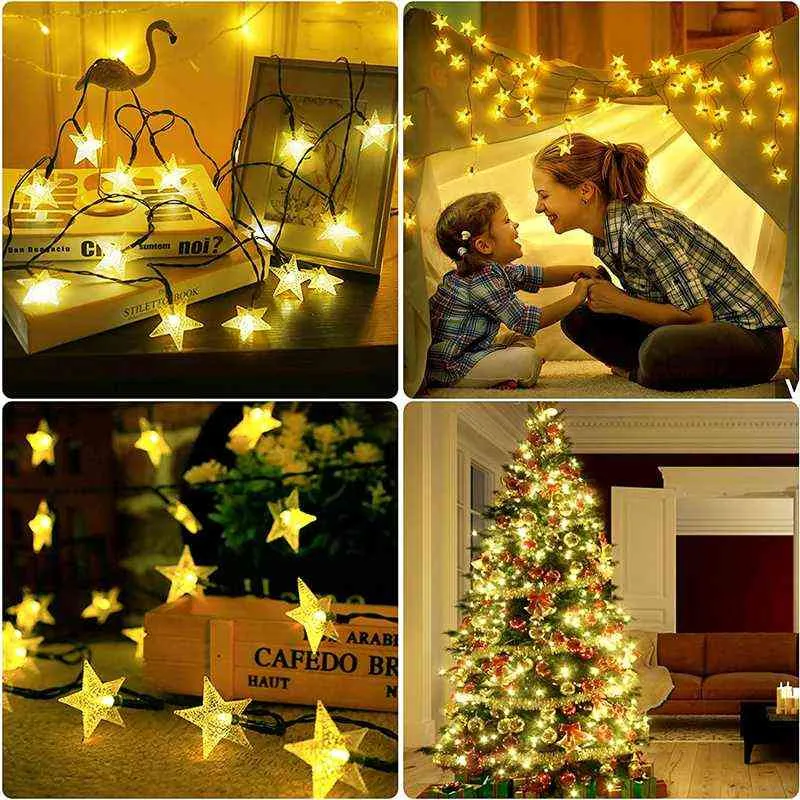 Solar Star String Lights 8 Modes Solar Powered Twinkle Fairy Lights Waterproof Star Light for Outdoor Gardens Lawn Christmas 211104