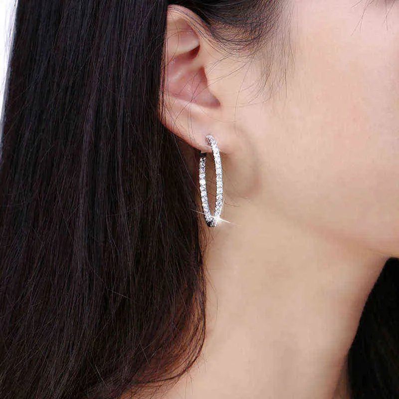 AIYANISHI réel 925 en argent Sterling classique grand cerceau boucles d'oreilles de luxe Sona diamant boucles d'oreilles mode simple cadeaux minimaux 220108189F