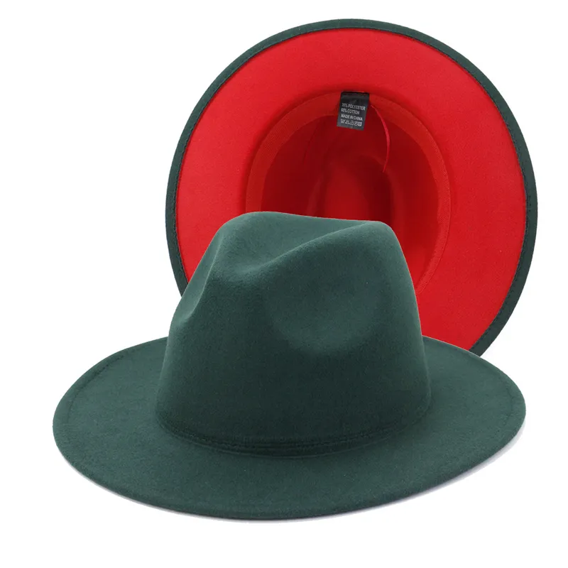 Neue Orange mit Rot Fedora Hüte Frauen Ganze Faux Wolle Breite Krempe Zwei Ton Jazz Hut Männer Panama Party Hochzeit formale Hut291A2177609