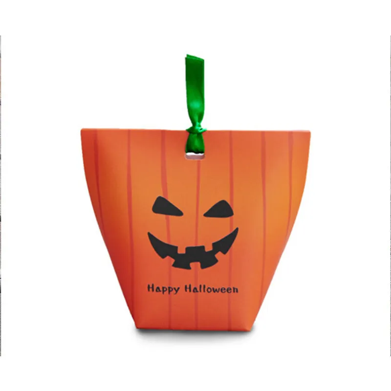 Happy Halloween Candy Gift Wrap Boxes Kids Trick or Treat Pumpkin Witch Pumpkin Pouches Kraft Paper Party Bag With Ribbon Snack Packaging 2021