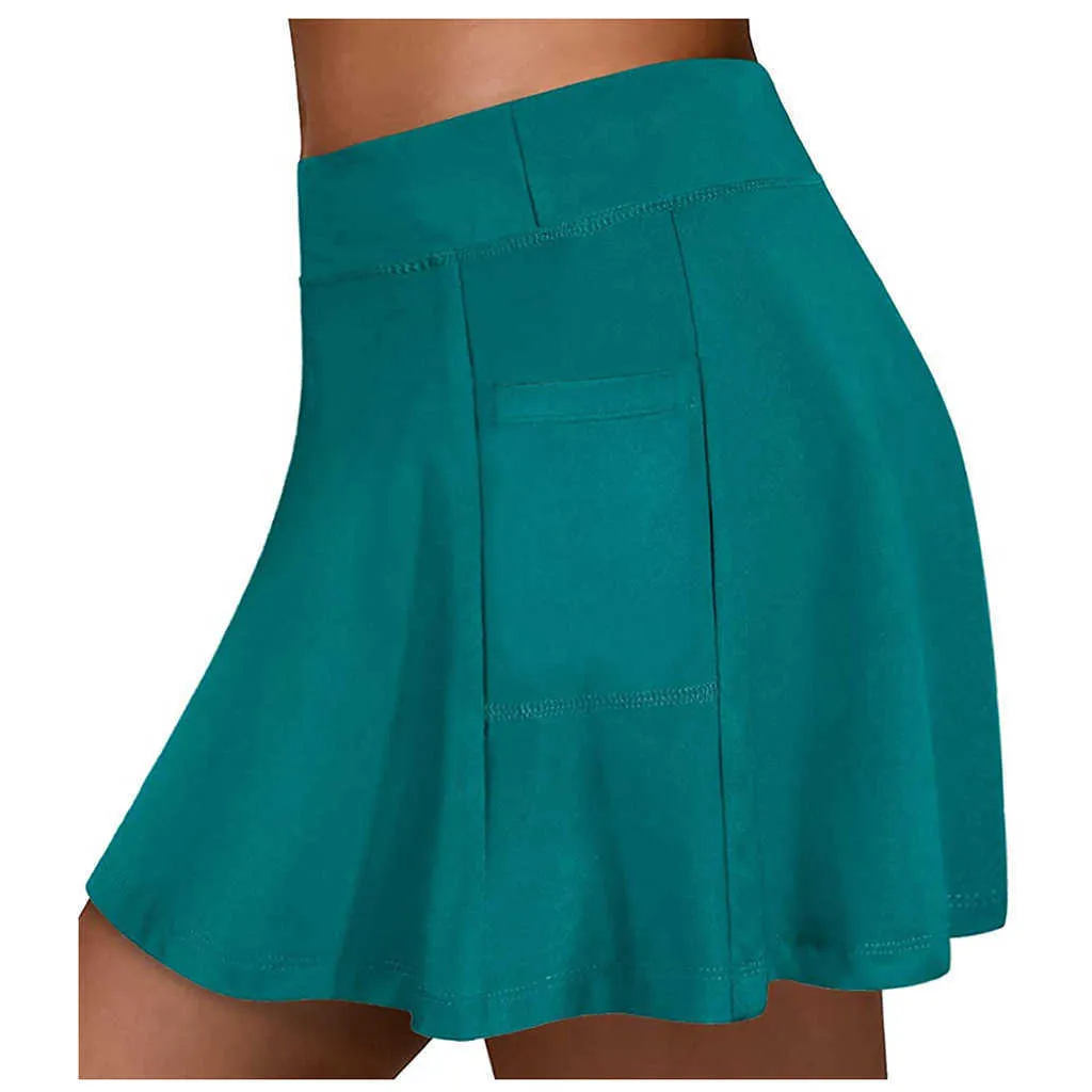 Kobiety Fitness Tenis Różowy Czarny Niebieski Zielony Krótka Spódnica Z Kieszeniami Szybki Suchy Spirt Spódnicy Plus Rozmiar 210708