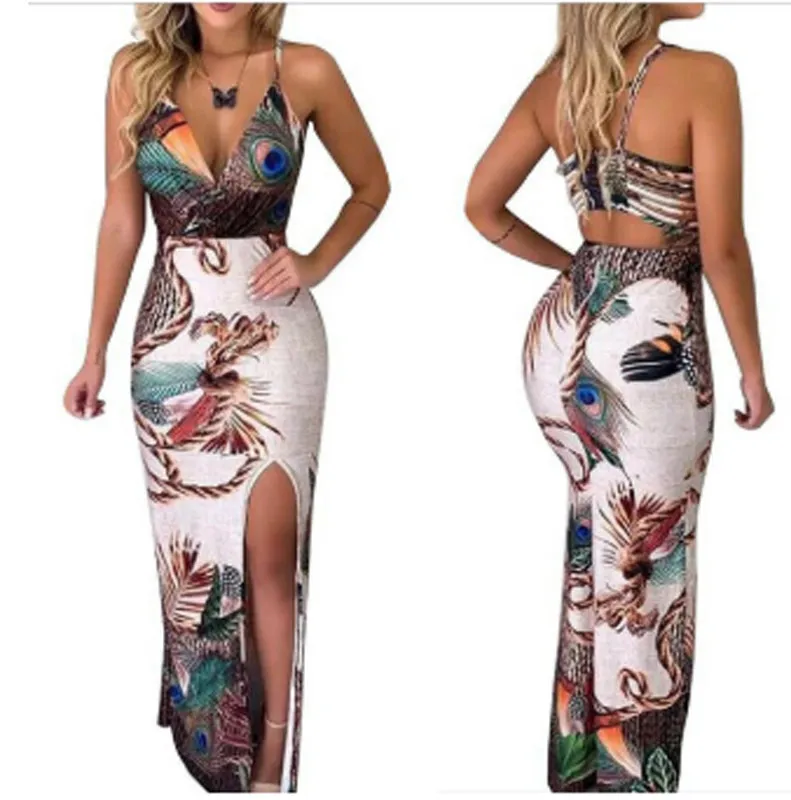 Mulheres Vestido Boho Floral Imprimir Sexy Senhoras Mangas Bodycon Partido Noite Verão Verão Beachdress Casual Sundress Longo Roupas Femininas 210522