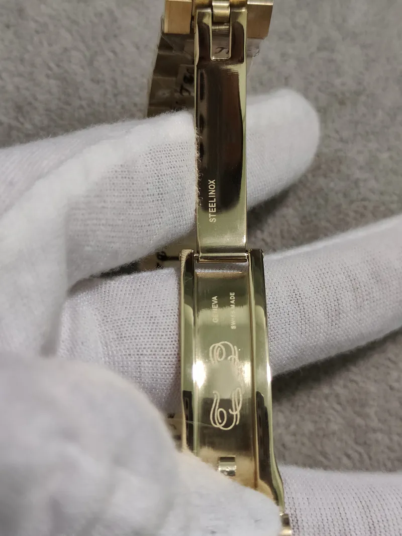 Męskie zegarek automatyczny mechaniczny szafir szklany solidny stałą nierdzewną modę Złotą tarczę Złotą tarczę zegarki zegarki na rękę męską na rękę 296U