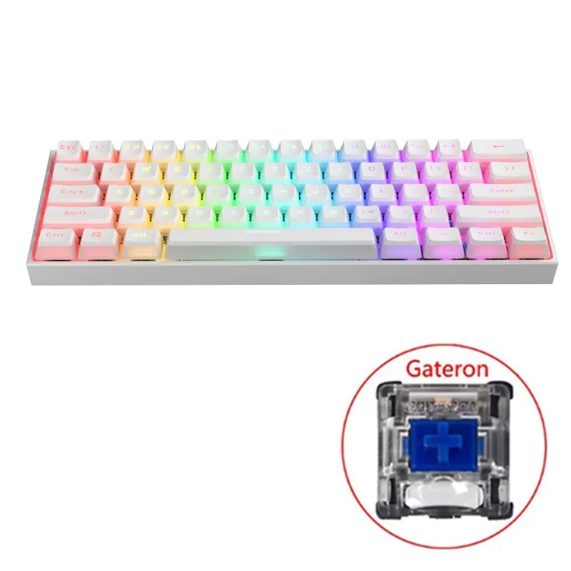 61 Sleutels Type-C RGB LED Dubbele huid Milk Shot Backlit Wired Mechanical Keyboard Mini Gaming Keyboard Gateron Schakelaars voor PC