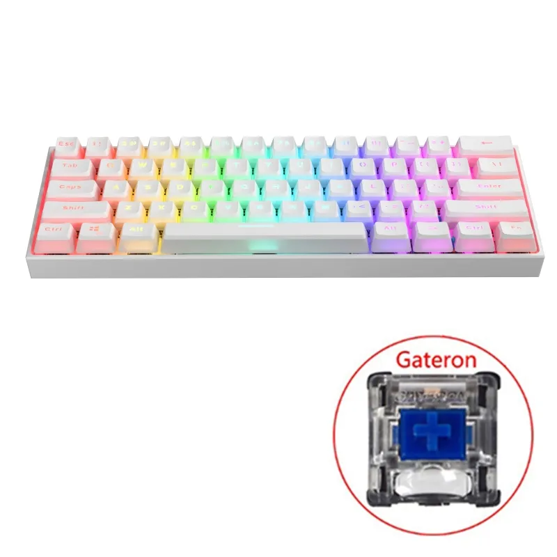 61 teclas Tipo-C RGB LED Duplo Skin Leite Tiro Retroiluminado Teclado Mecânico Fredo Mini Gaming Teclado Gateron Switchs para PC