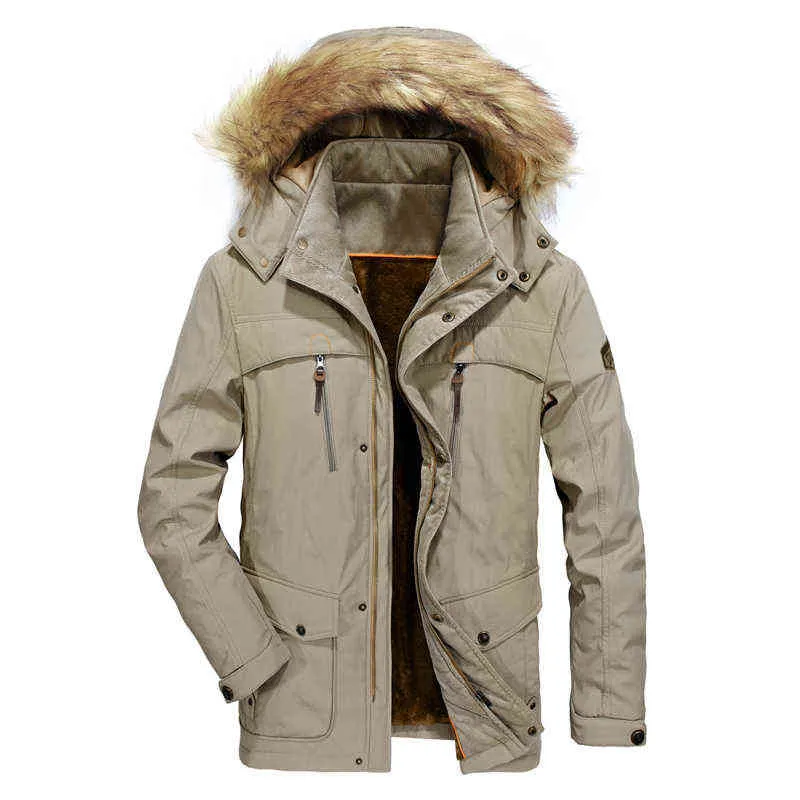 Uomini Parka Moda Inverno Collo di Pelliccia Giacca Con Cappuccio da Uomo Cappotto Militare Antivento Multi-Tasca Outdoor Casual da Uomo Giubbotti 211204