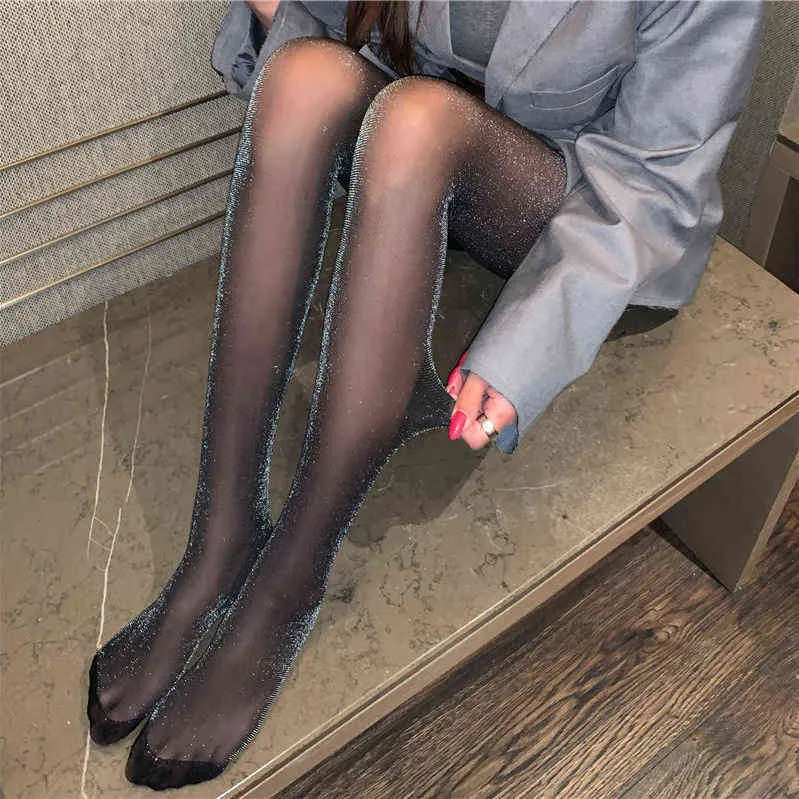 Loli Bling Tites Shiny Silk Pantyhose Cahrmingレディースアンダーウェアキラキラブライトホシエリー女性レディーススリム太もも高いパンティホースY1130