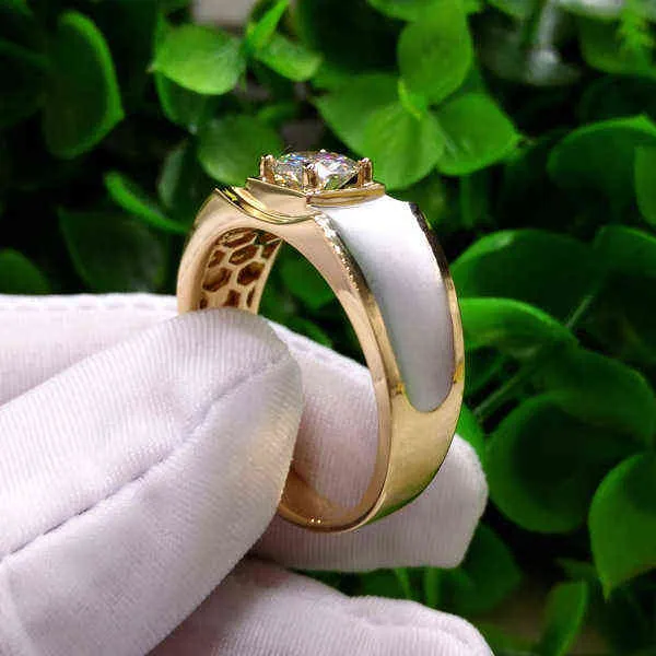 18K желтый золотой цвет 1 карат алмазное кольцо для мужчин Точные анильос де бегуteria квадратный драгоценный камень ювелирные изделия 211217