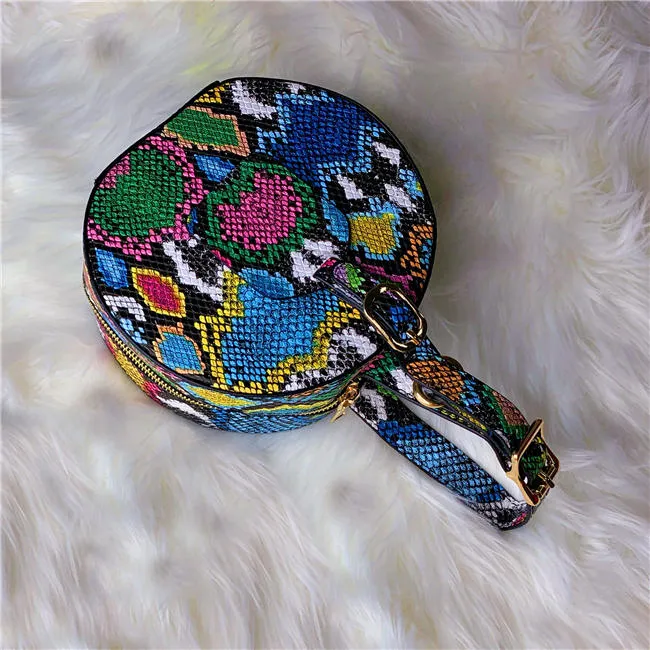 Fashion Slippers with Bags Snake Printed Design Cross-slung Round Bag Summer Sandals and Handbag for Lady