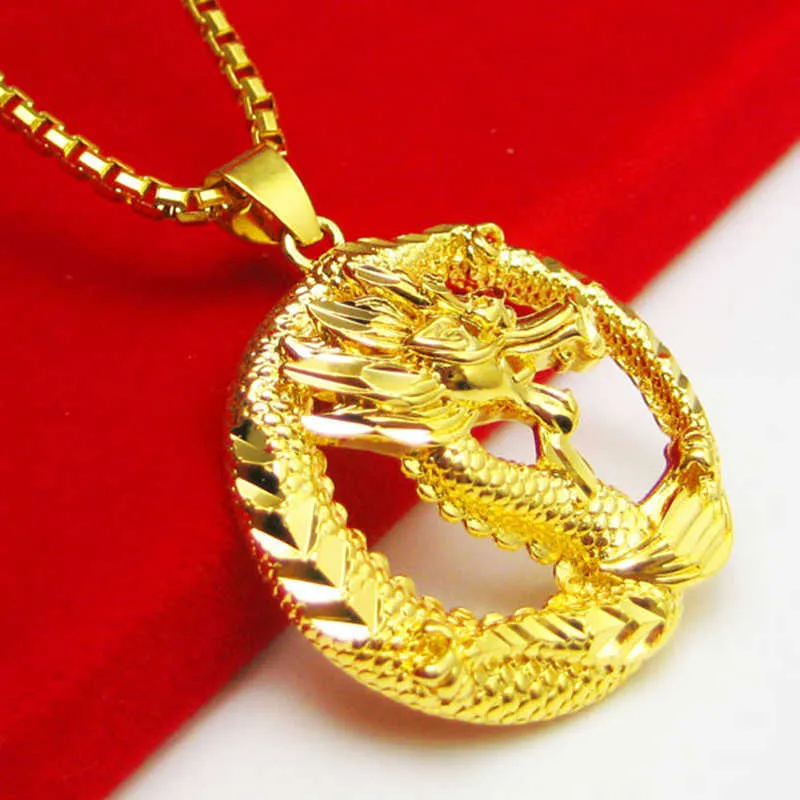 Squisito ciondolo drago placcato 24 K uomini e donne 11 qualità fatto a mano a Hong Kong Negozio di oro Collana X0707275f