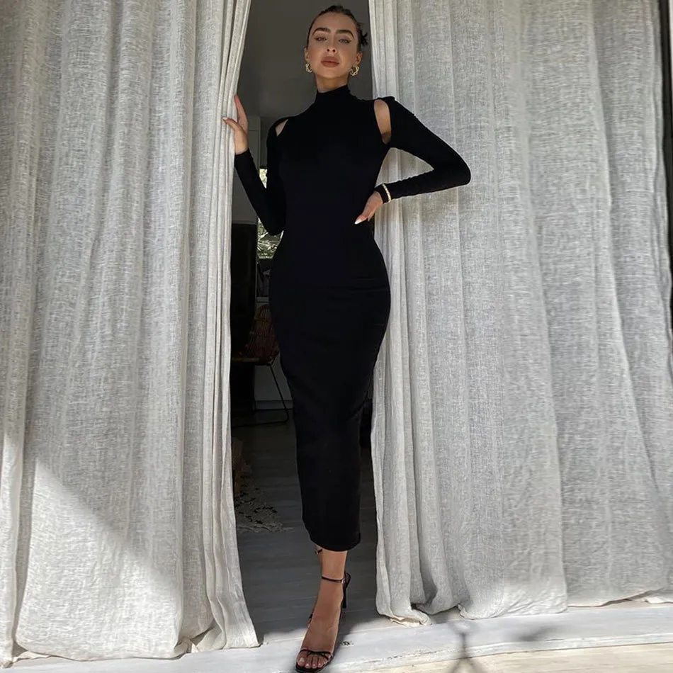 Free Arrival Backless Sexy Long Sleeve Bandage Dresses Fall Clothes Women Dress Bodycon Party 210524