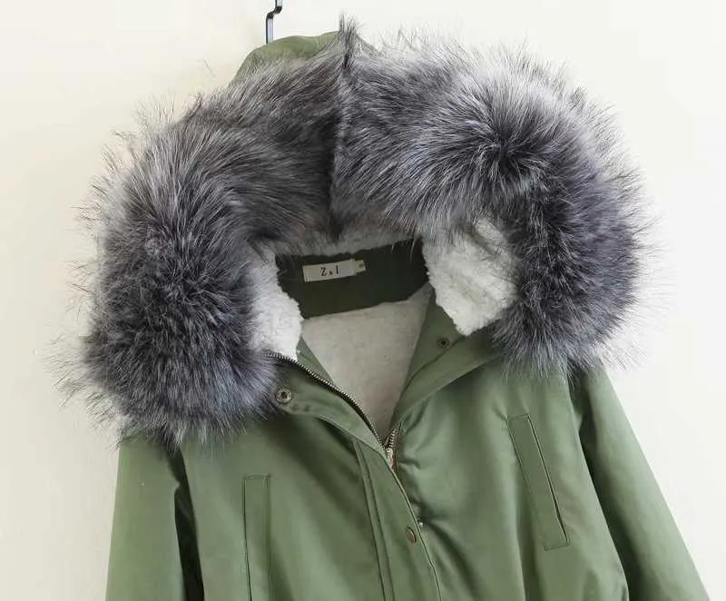 Chaqueta cortavientos gruesa de piel grande de invierno para mujer, Parka larga con capucha, chaqueta holgada de talla grande para mujer, abrigo 210531