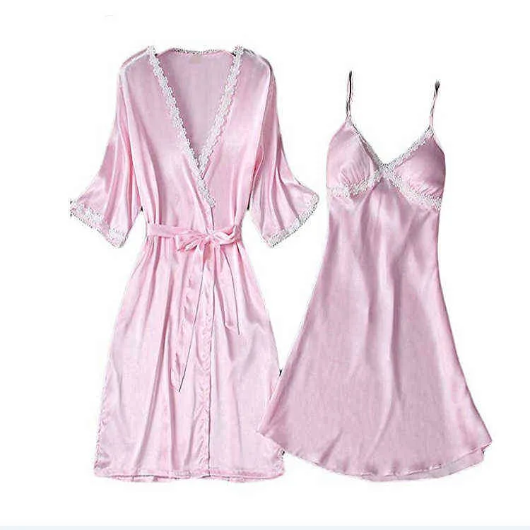 Sexy lace pajamas custom-made production of glossy cloth bathrobes and home clothes 211202