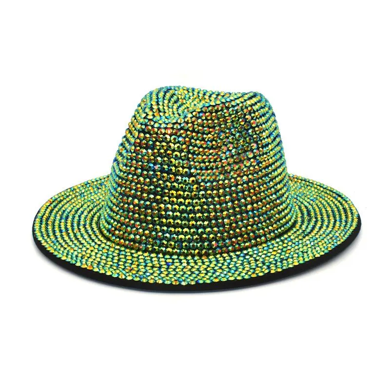 Szerokie brzegowe czapki zimowe kobiety Bling Rhinestone Bucket Hat Prosty Fell Panama z pełnym regulowanym diamentem Jazz Whole236u