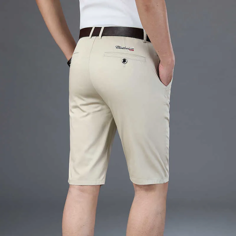 6 färg casual shorts män sommar rakt elastisk affär mode tunn kort byxor manlig märke khaki beige svart marin 210716