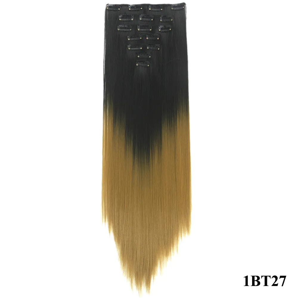 60cm 24inches Clip/Tape in Synthetic Hair Extensions Weft Mix Colors Simulation Human Hairs Bundles FL024