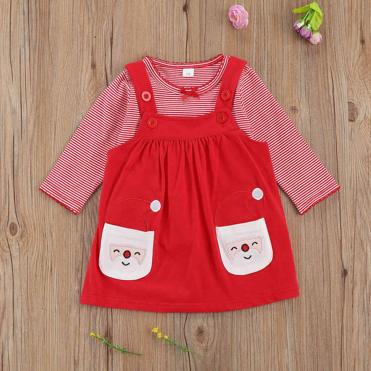 0-3Y Weihnachten Säuglings Kleinkind Baby Kleidung Set Rot Gestreifte Top Cartoon Santa Kleid insgesamt Weihnachten Born Outfits 210515