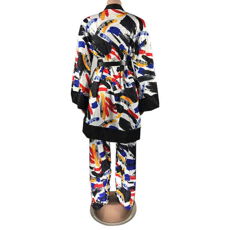 Vår Set Casual TrackSuit Women Flare Sleeve Patchwork Long Top and Pants Suit Outfits Vestidos African 211106