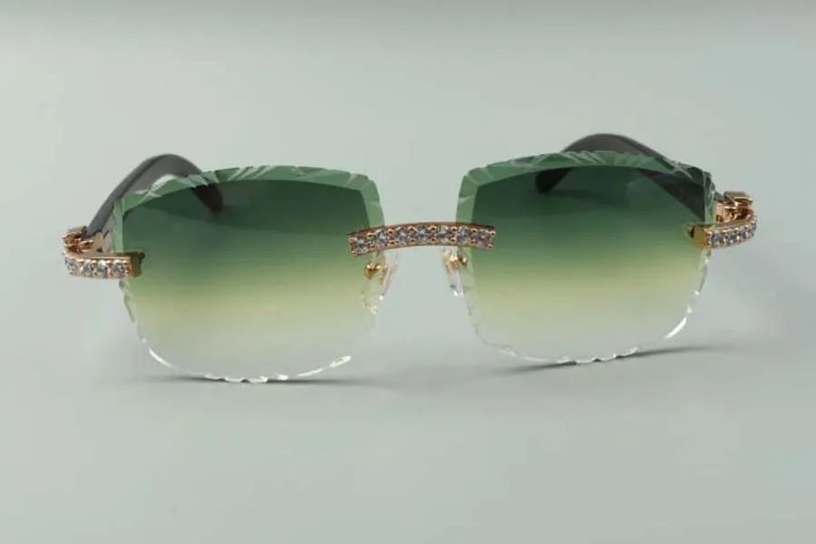 2021 unique designers sunglasses 3524023 XL diamond cuts lens natural black OX horns temples glasses size 58-18-140mm283g
