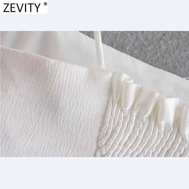 Zevity Women Spaghetti Pasek Czarno biały kolor Chic Camis Tank Lets Letni back elastyczne plisowane topie z uprawą LS9070 210603