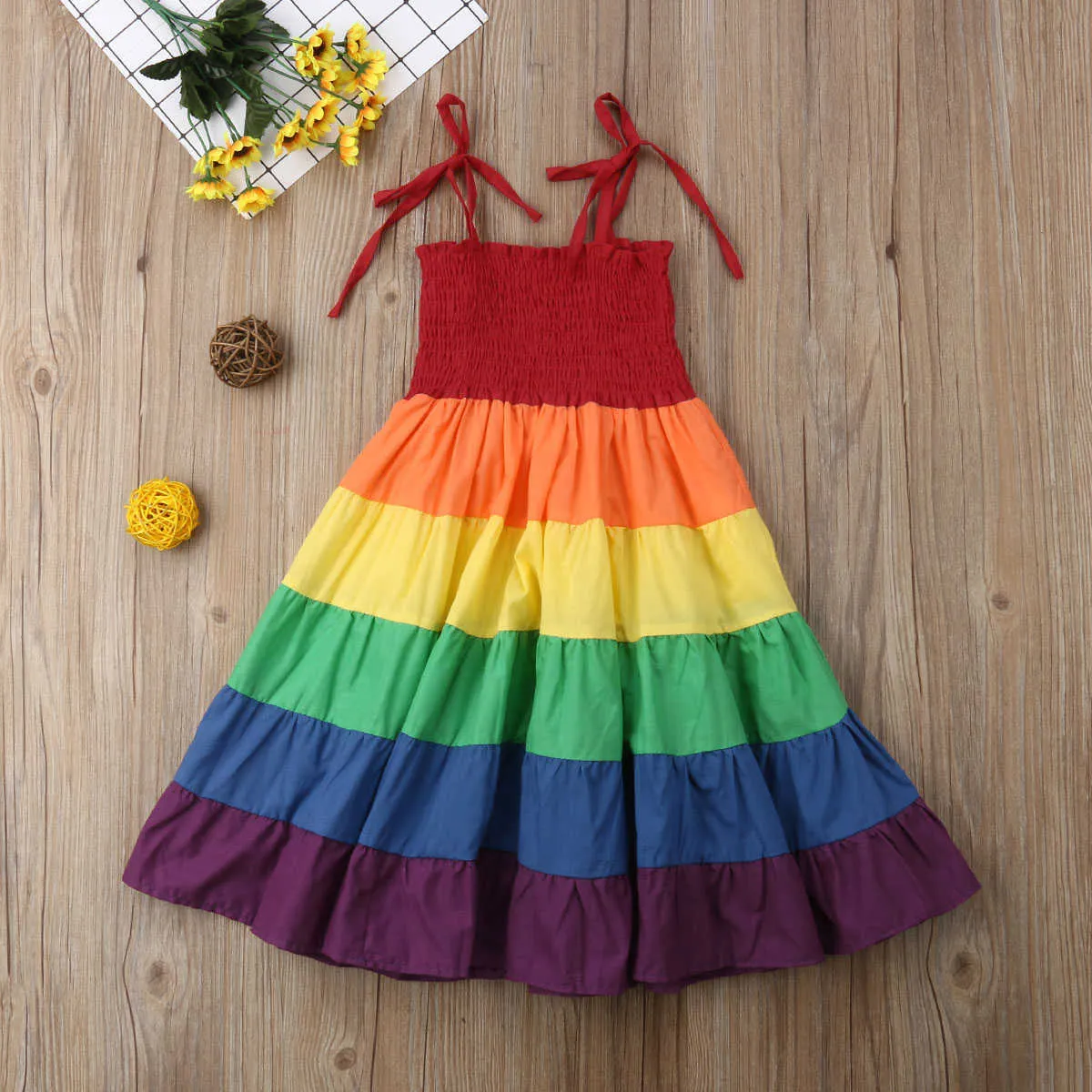 2019 Brand New Infant Kid Neonate Dress Colorful Rainbow Striped Print Ruffles A-Line Dress Sundress Summer Cute Outfit 2-7Y Q0716