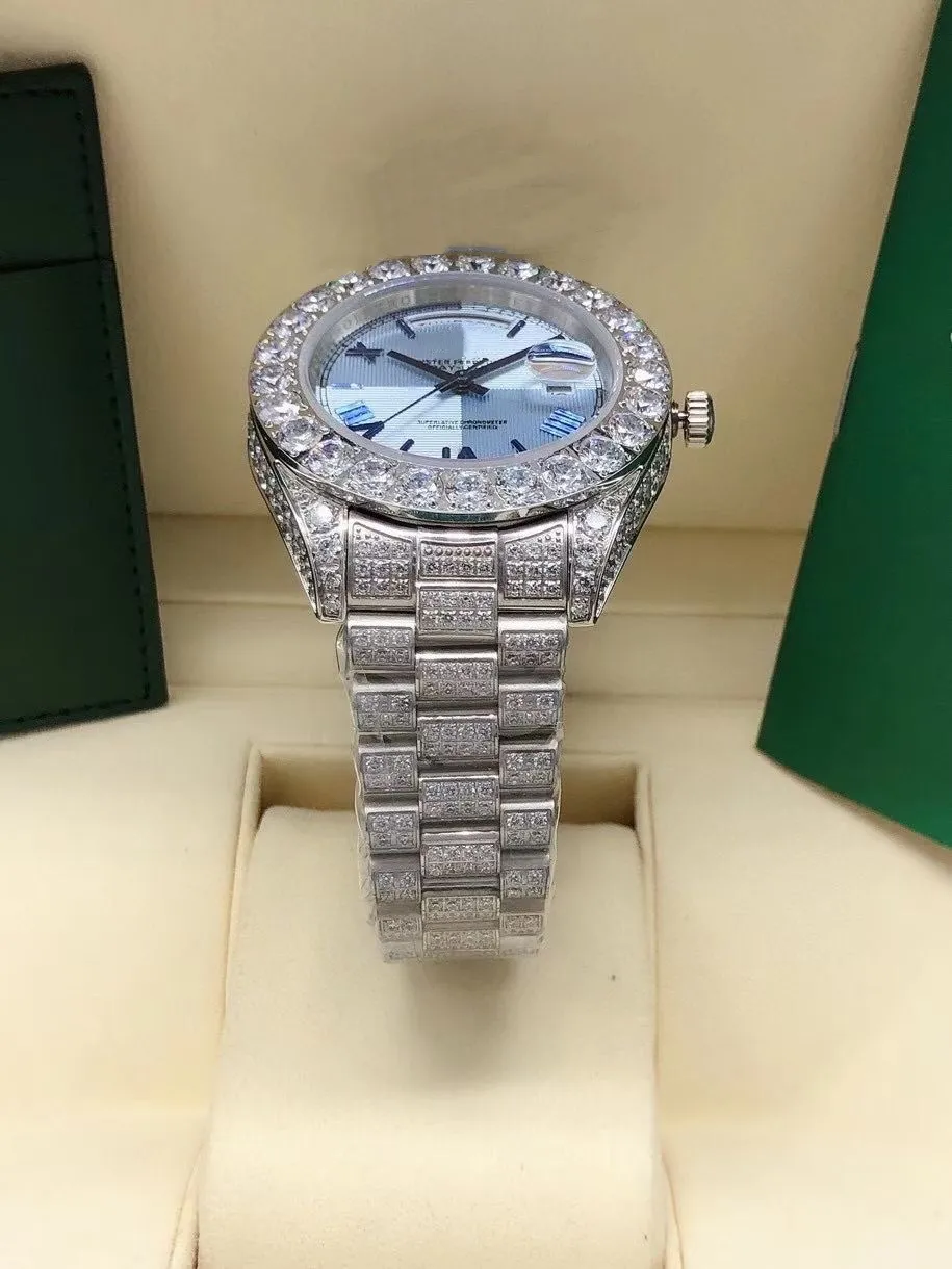 Orologio da uomo con diamanti Vetro zaffiro doppio calendario 904l orologi automatici da uomo diamanti meccanici orologi di lusso designer montre de luxe orologio reloj