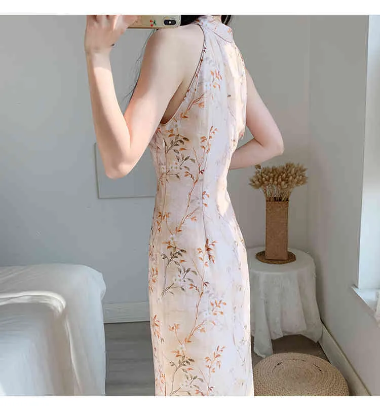 Sommar mode designer kvinnor sexig deg Sockna ärmlös smal blommor tryck långa casual mantel klänningar 210514
