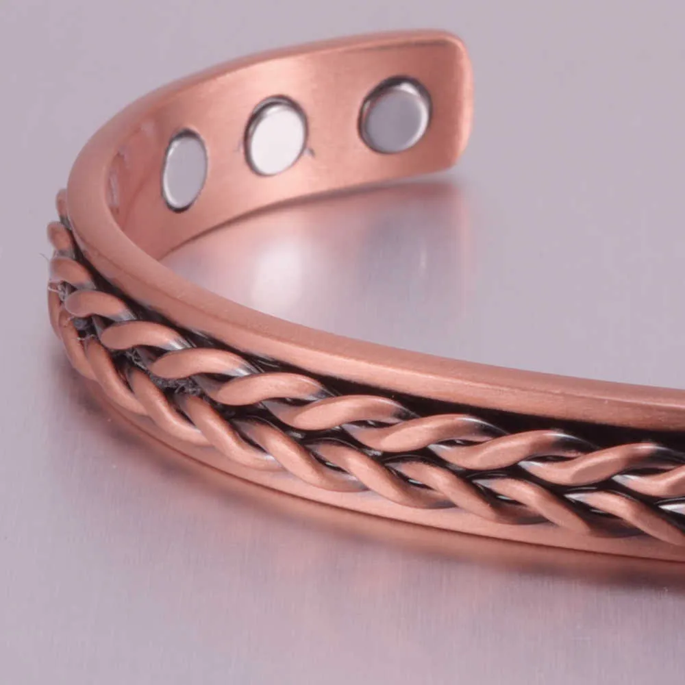 Pulseiras de cobre puro torcido tranças Energia da saúde Bracelete magnética benefícios homens Maninho ajustável Bracelets Anthrite Dor Allear Q0717 276E