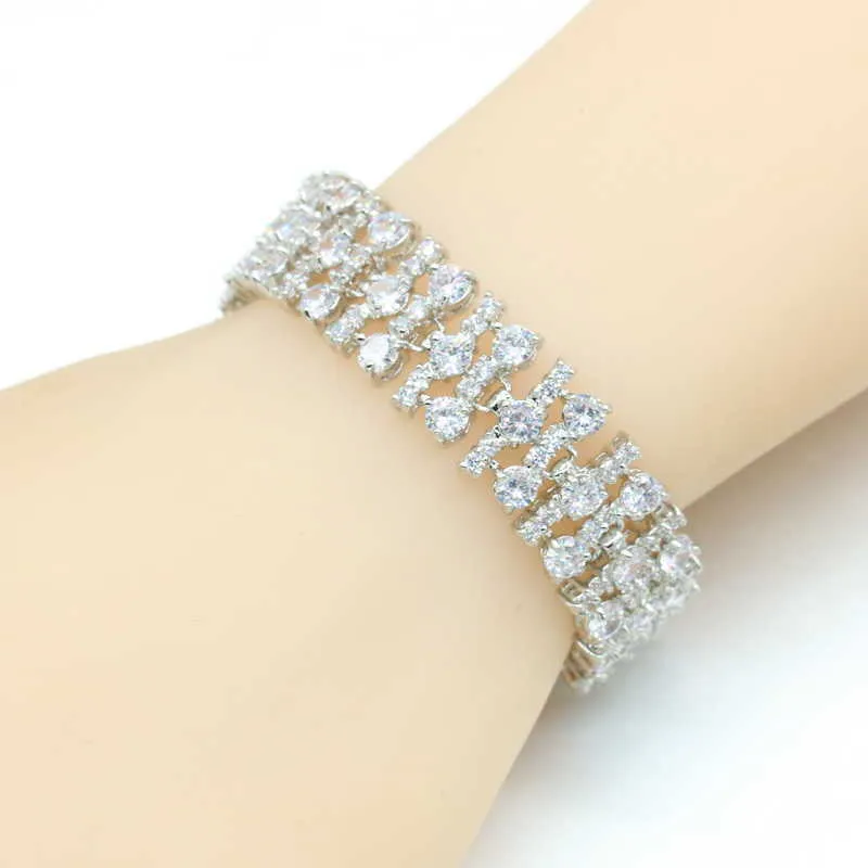 2021 Nova cor de prata Conjuntos de jóias nupciais para mulheres brancas Pedras roxas Colar Pingente Braceletes Brincos Anéis Caixa de Presente H1022