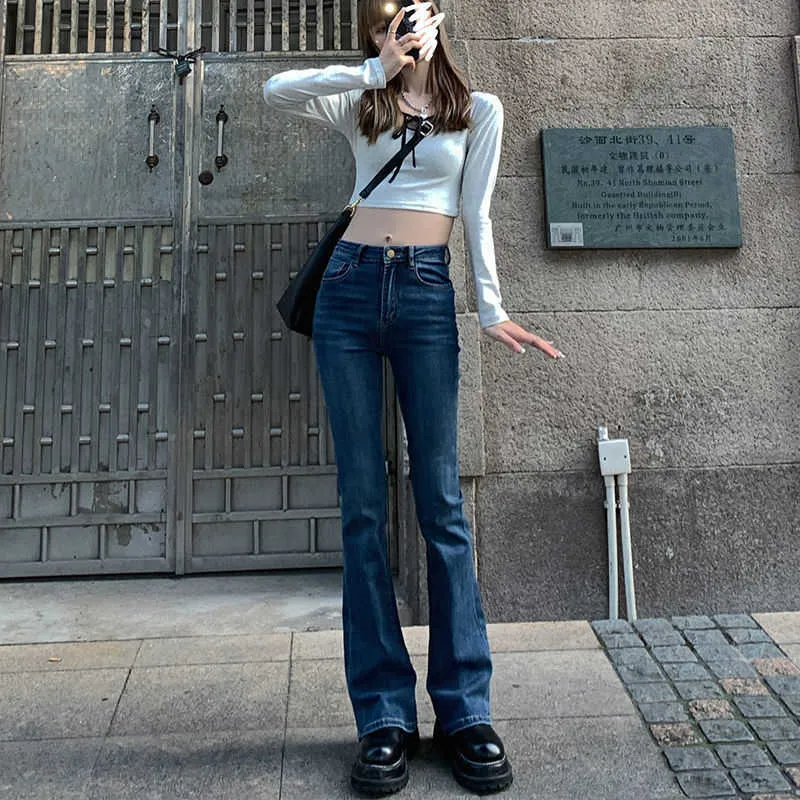 Taille haute lâche confortable jean pour femmes pantalon à jambes larges élastique mode petit ami Style Denim pantalon grande taille ins 210809