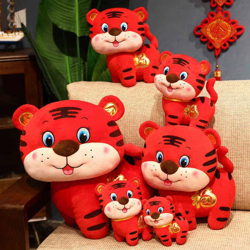 Jouet en peluche tigre mascotte chinoise Super mignon, costume Tang rouge en peluche, poupée tigre porte-bonheur, jouets pour enfants, mascotte du nouvel an