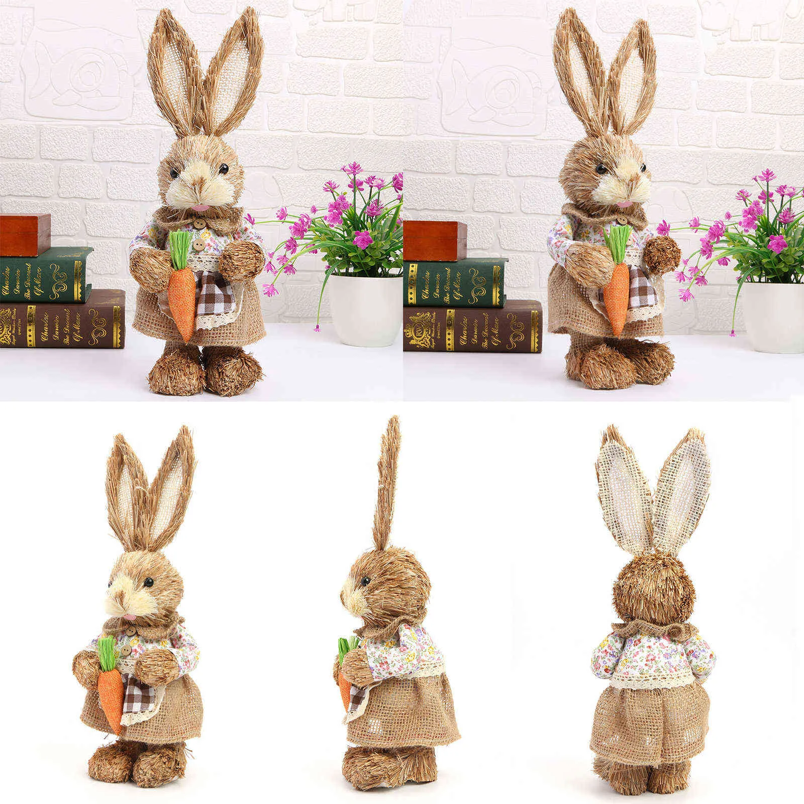12 -calowy sztuczna słomka Ozdoba królika stojąca Statua króliczka z marchewką na wielkanocną imprezę domową dekoracje ogrodowe