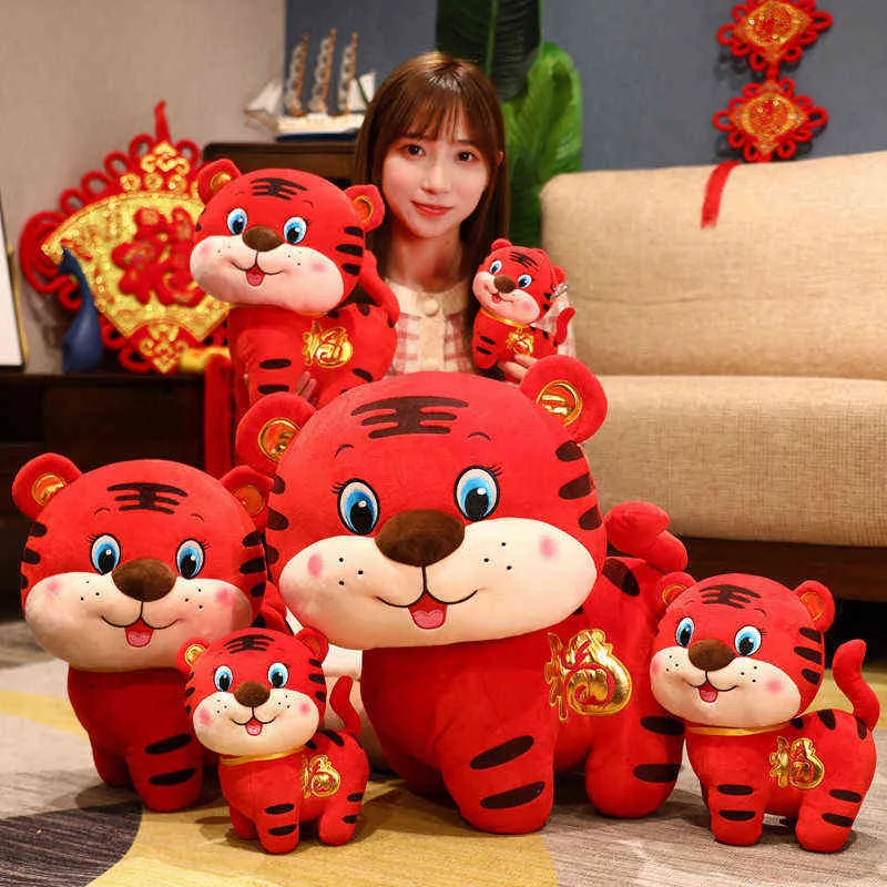 Jouet en peluche tigre mascotte chinoise Super mignon, costume Tang rouge en peluche, poupée tigre porte-bonheur, jouets pour enfants, mascotte du nouvel an