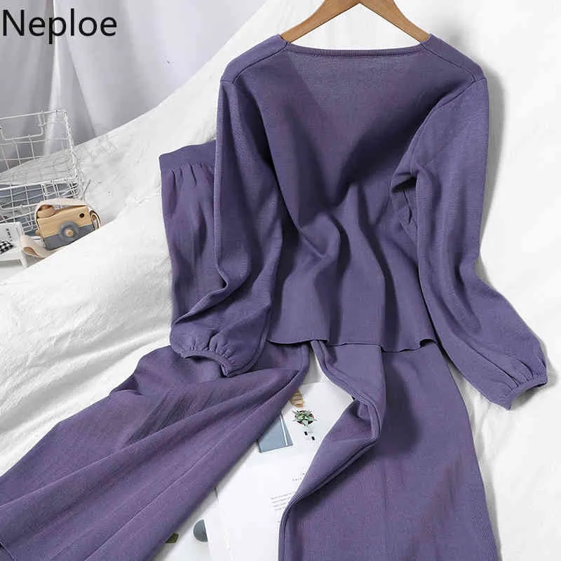 Neploe 2 Stück Outfits für Frauen Hosen und Top Herbst Winter Kleidung Koreanische Chic Gestrickte Anzug Femme Roupas Zwei Stück set 4G847 210422