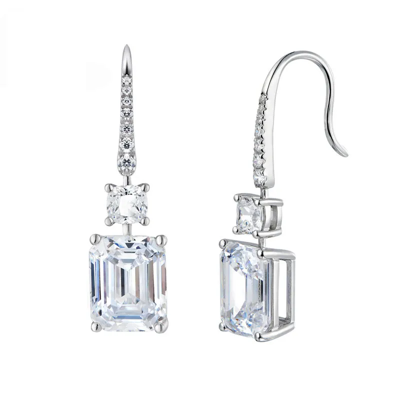 Ohrringe mit 5 Karat Labordiamant im Prinzessinnenschliff, echter 925er-Sterlingsilber, Schmuck, Party, Hochzeit, Tropfenohrringe für Frauen, Braut, Geschenk281E