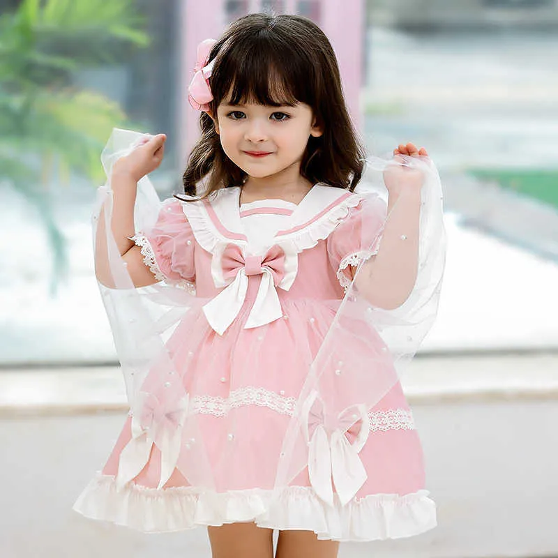 Bambini Abiti spagnoli Bambini Lolita Princess Abbigliamento ragazza Infant Birthday Party Bow Lace Dress Neonate Boutique Frocks 210615