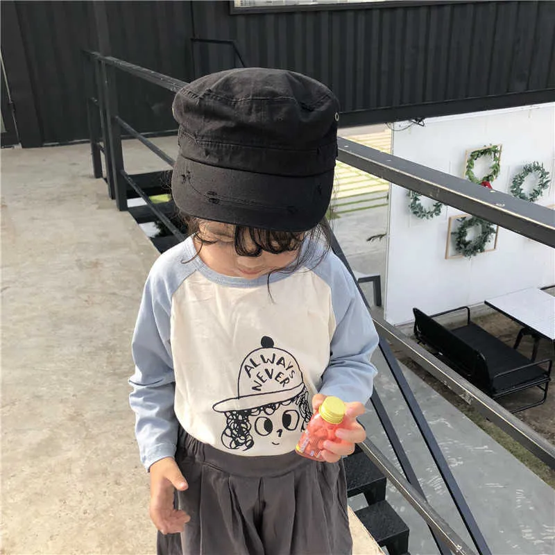 Spring arrival pure cotton cartoon raglan sleeve casual T shirts for kids cute girls all-match loose Tees Tops clothes 210708