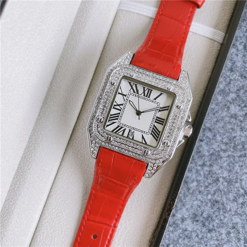 Moda Marka Zegarki Mężczyźni Kwadratowy Kryształowy Styl Wysokiej Jakości Skórzany Pasek Wrist Watch CA56