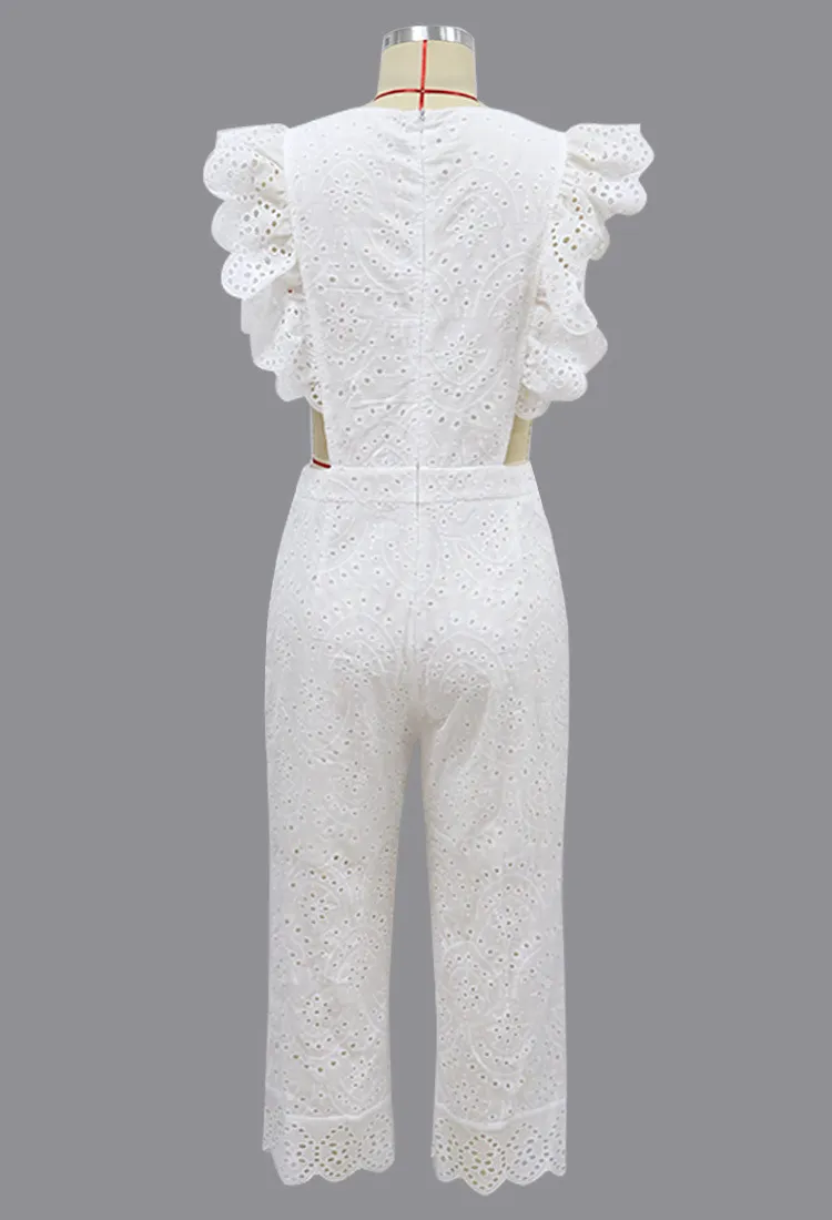 Женские комбинезоны оборками, вылапытые винтажные белые комбинации женщин плюс размер сексуальный без рукавов 210513