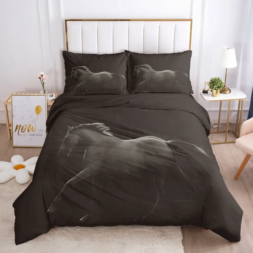3D -sängkläder set duvet täcke täcke set comporterare kudde säng linne kung drottning full enstaka storlek vit djur häst hem texitle 23013219