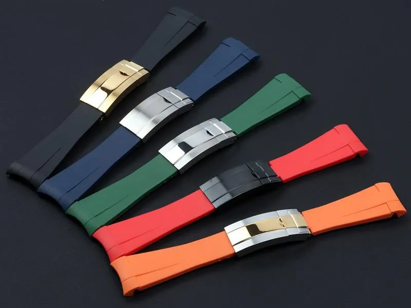 Bandas de reloj 22 mm Colorido Extremo curvo Correa de reloj de goma de silicona para correa de papel D-Blue 126660 Herramientas de banda de pulsera 266m