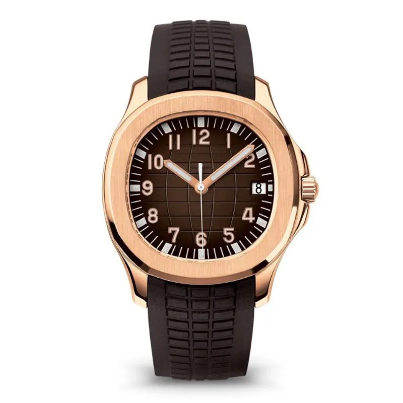 Ledar New's Era Men's Watch Gold Armband Brown Straight Saphire Glass Automatisk rörelse Mekanisk supabl312t