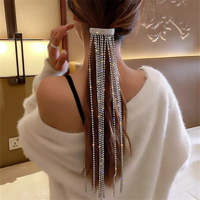 Fyuan Shine Full Hairnpins for Women Bijoux Long Tassel Crystal Hair Accessories Wedding Banket Smycken 220726