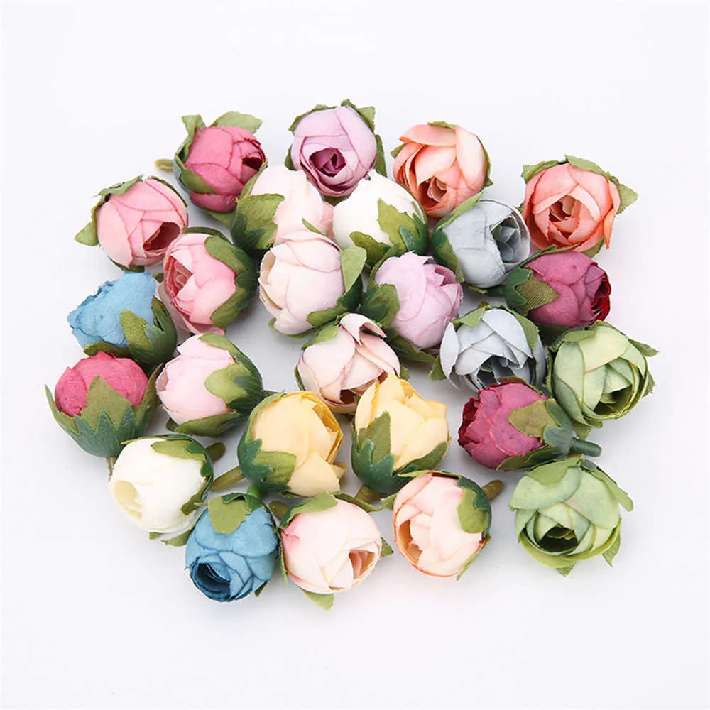 Vintage Konstgjorda Silk Rose Tea Knoppar Blommor Bud DIY Hantverk Bröllopsrum Inredning Julfest Nyårs dekorationer Y0630