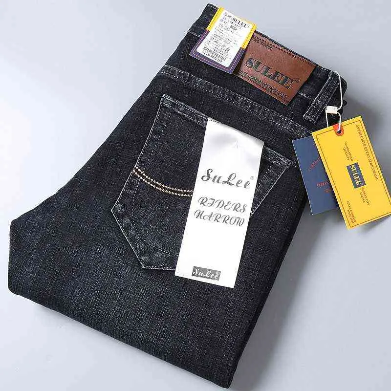 SULEE Pantaloni in denim dritto comfort di marca superiore Jeans da uomo Pantaloni business casual elastici maschili di alta qualità 211103